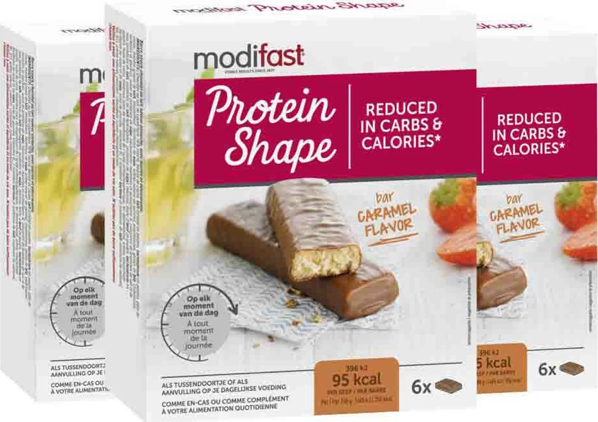 3x Modifast Protein Shape Reep Chocolade-Karamel 6 x 27 gr