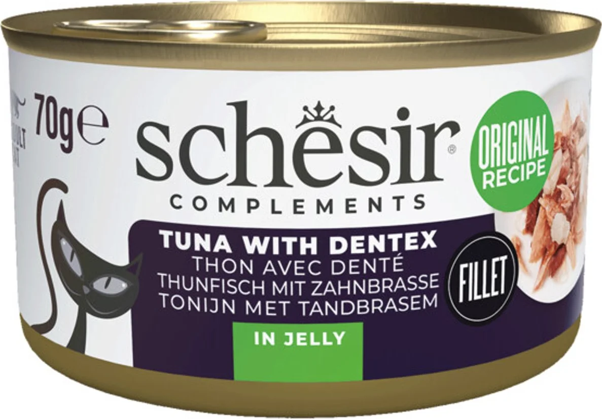 12x Schesir Complementary Kattenvoer Tonijn & Tandbrasem in Gelei 70 gr