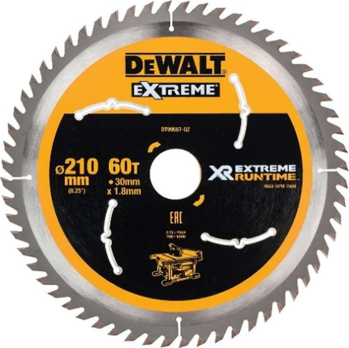 DeWALT Cirkelzaagblad voor Hout | Extreme Runtime | Ø 210mm Asgat 30mm 60T - DT99567-QZ