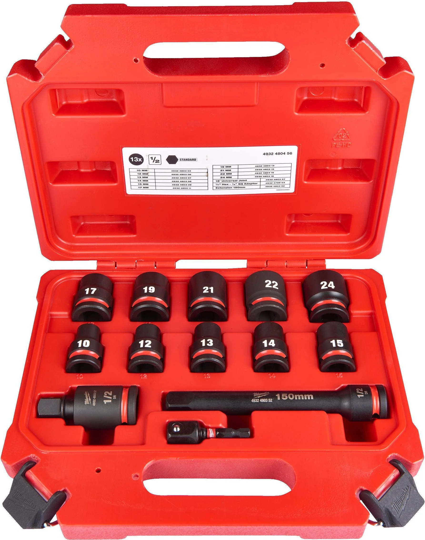 Milwaukee ShockWave™ Krachtdoppenset 1/2" Vierkant | kort | 13-delig - 4932480456