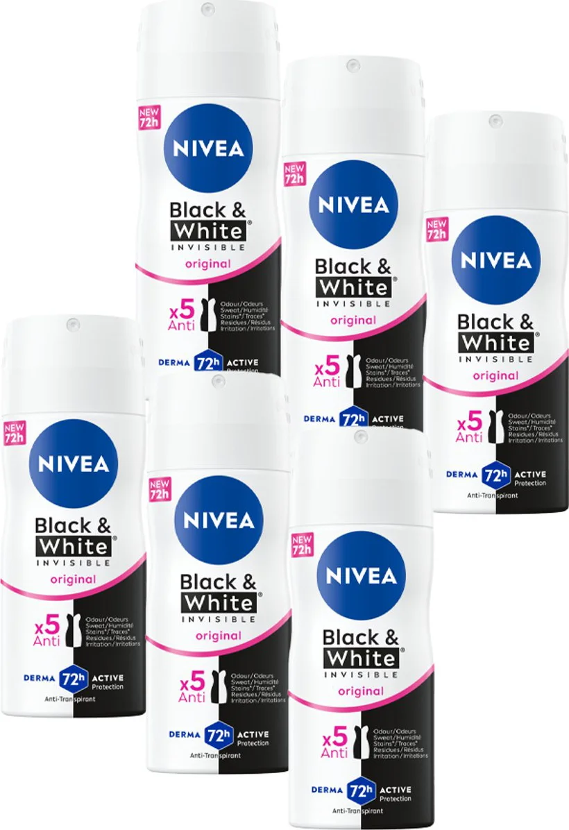6x NIVEA Deodorant Spray Invisible For Black & White 100 ml