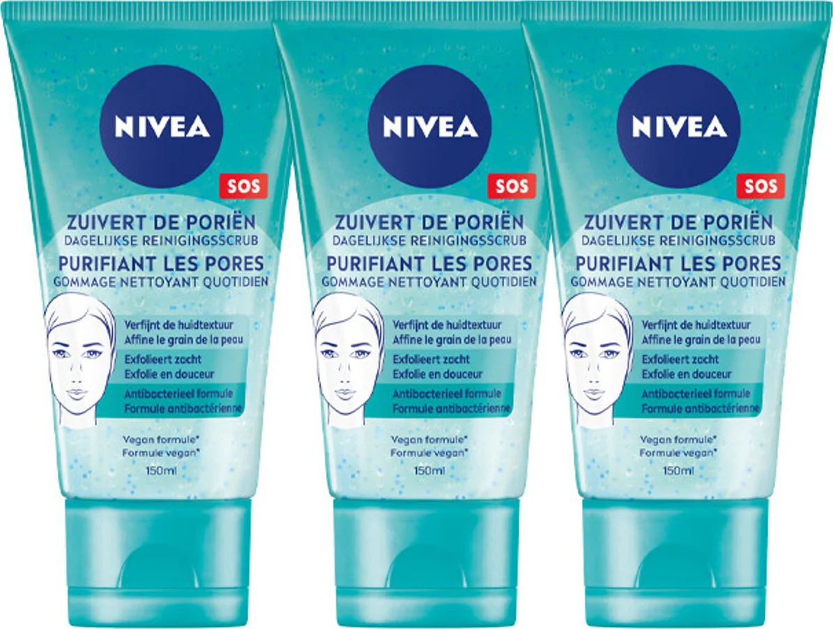 3x NIVEA Dagelijkse Reiniging Gezichtsscrub 150 ml