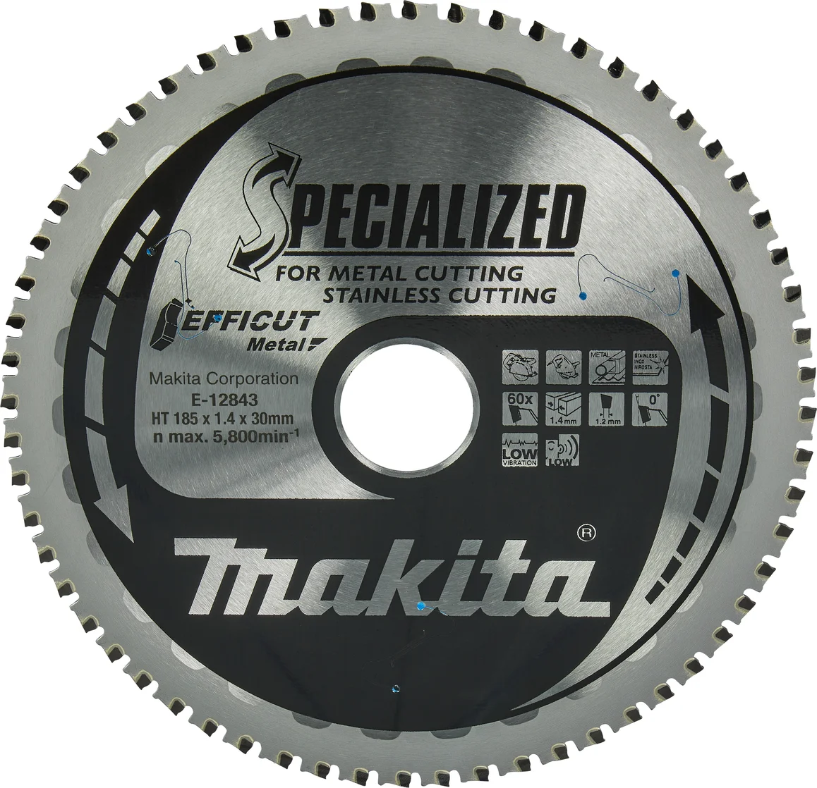 Makita E-12843 Cirkelzaagblad RVS/Staal | Efficut | 185 x 30 mm | 60-tands