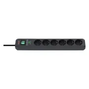 Brennenstuhl Eco-Line 6-voudige stekkerdoos met overspanningsbeveiliging (Stekkerblok met hogere contactbescherming, Schakelaar,5 m Kabel) antraciet