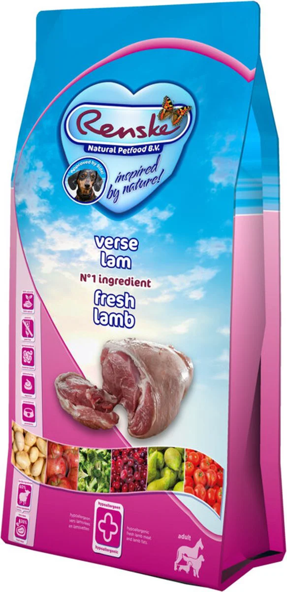 8x Renske Super Premium Graanvrij Adult Hondenvoer Verse Lam 600 gr