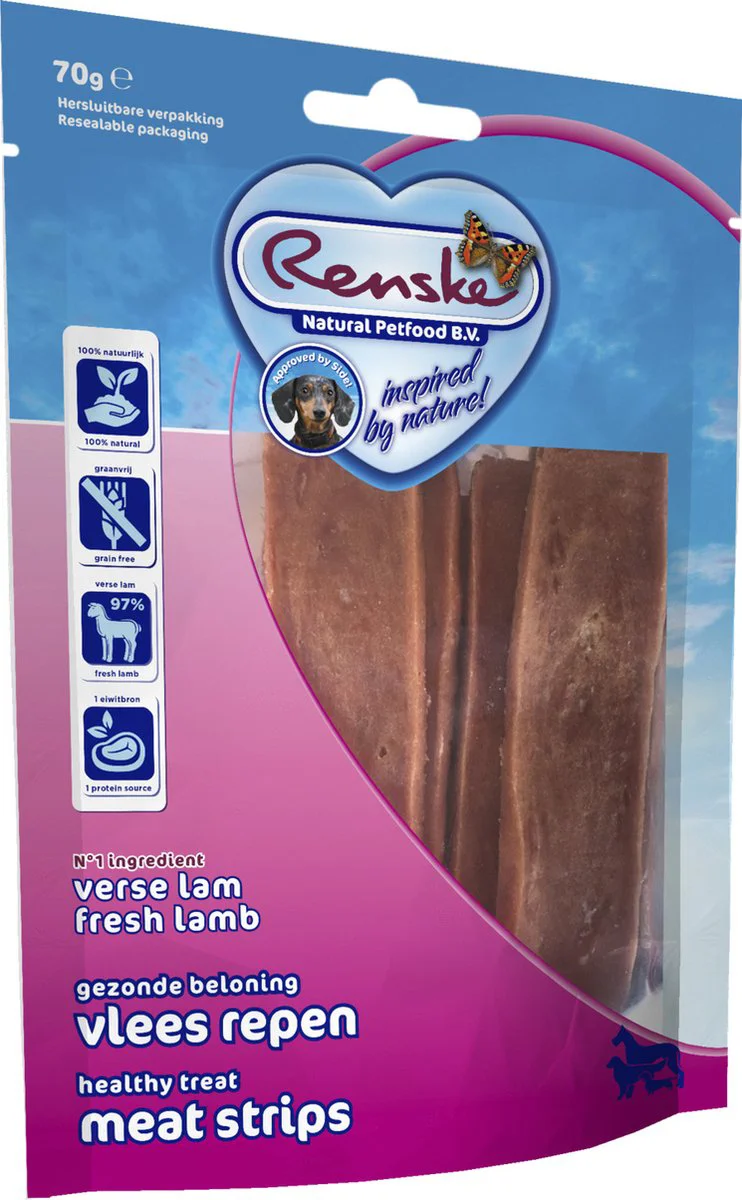 Renske Gezonde Beloning Vleesrepen Hondensnack Lam 70 gr