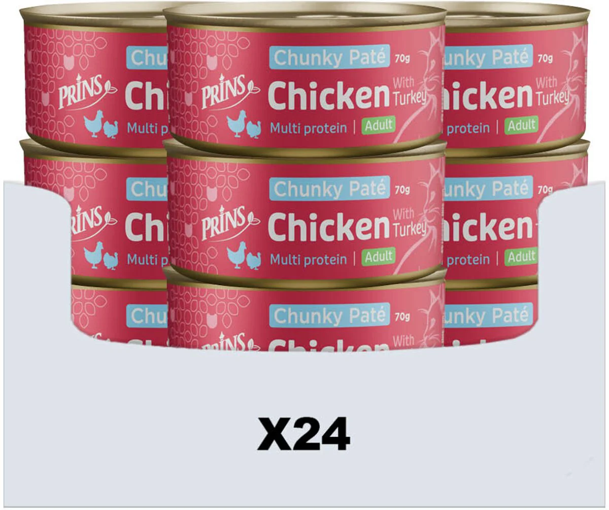 24x Prins Chunky Paté Kattenvoer Nat Kip & Kalkoen 70 gr