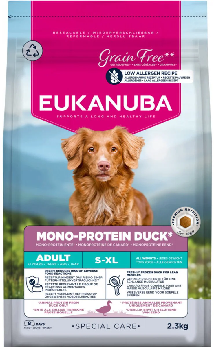 3x Eukanuba Hondenvoer Droog Special Care Adult Mono-Protein Eend 2,3 kg