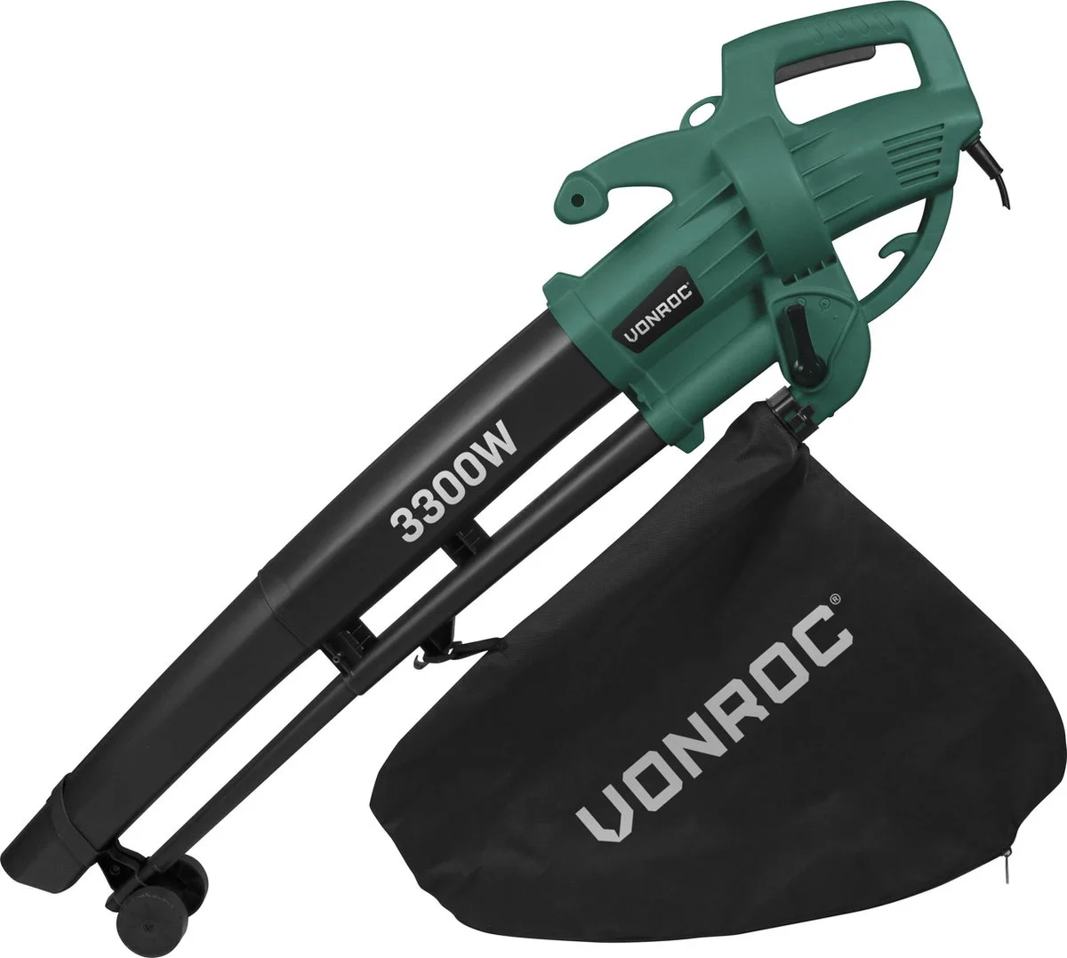 VONROC 3-in-1 bladblazer – 3300W – Blazen, Zuigen & Versnipperen – 270km/h – Incl. 40L opvangzak