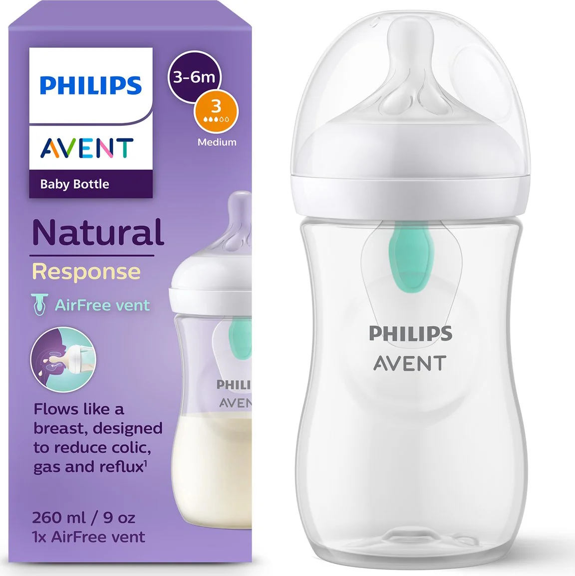 Philips Avent Babyfles Natural Response AirFree-ventiel 3-6 mnd 260 ml