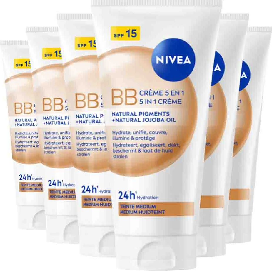 6x NIVEA BB Crème SPF15 5-In-1 Medium Huidtint 50 ml