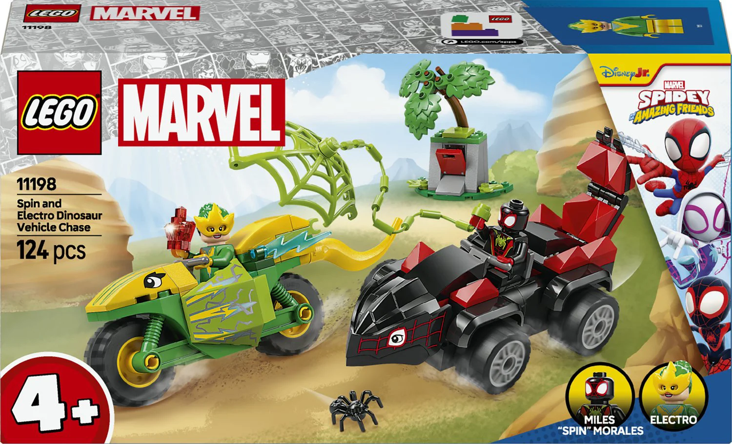 LEGO Marvel Spin en Electro achtervolging met dinosaurusvoertuigen 11198