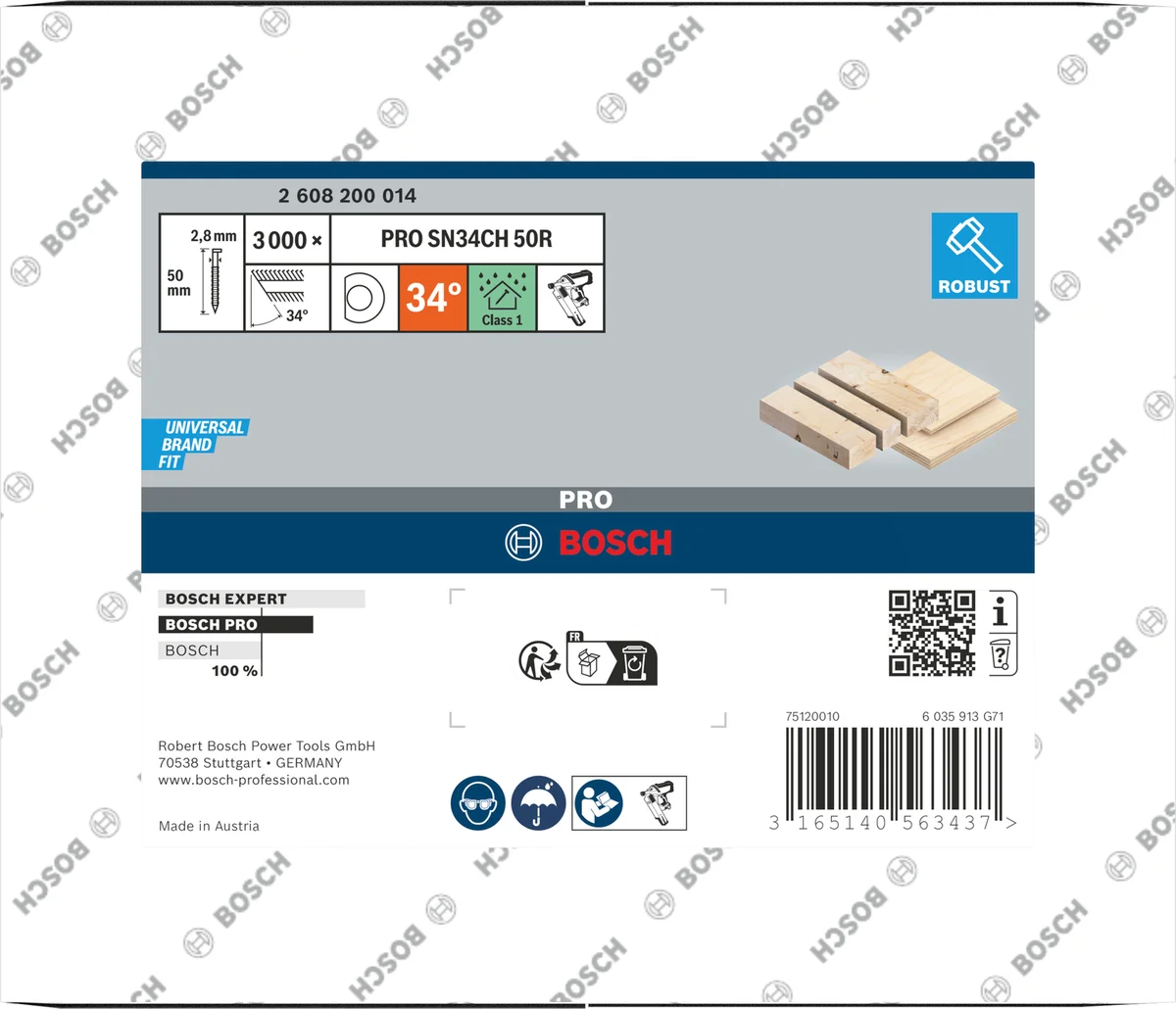 Bosch Professional PRO SN34CH D-kop nagel 90 mm | 34° | Geringd | Blank | 3,1 x 7,1 (D-vorm) | 2500 stuks - 2608200018