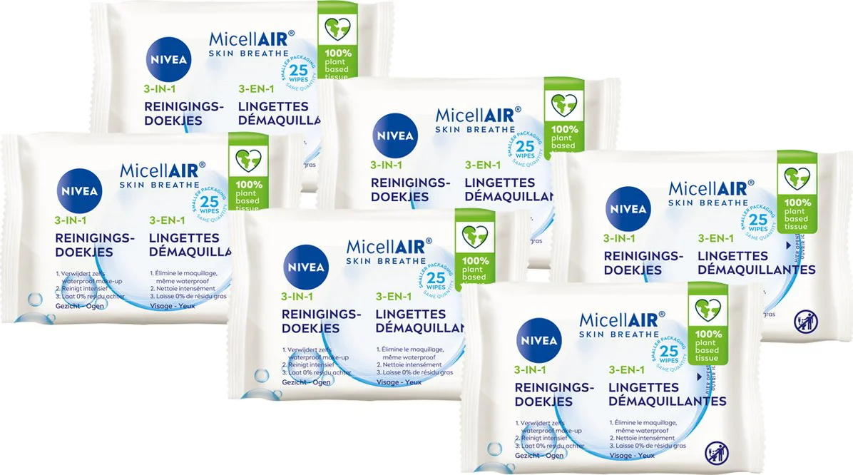 6x NIVEA Reinigingsdoekjes Micellair 25 stuks