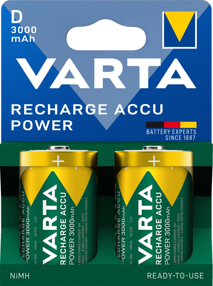 30x Varta Recharge Accu Power Oplaadbare Batterijen D 3000 mAh Blister 2 stuks