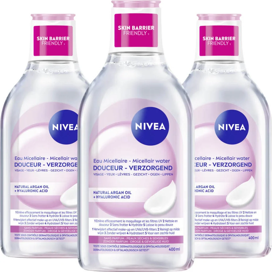 3x NIVEA Caring Micellair Water Droge Huid 400 ml