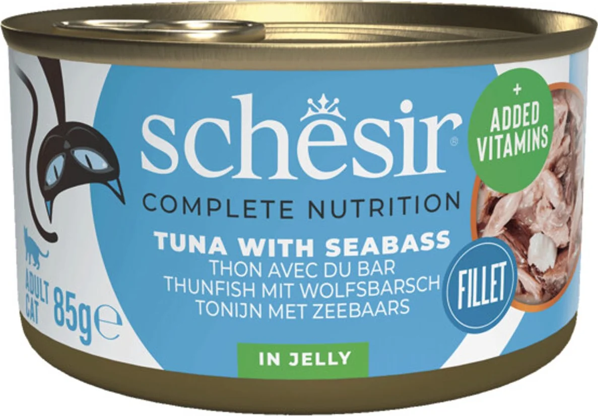 12x Schesir Katten Natvoer Blik Tonijn en Zeebaars 85 gr