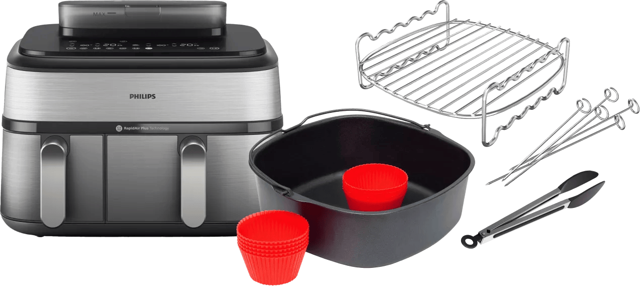 Philips 5000 Series Dual Basket NA555/00 + Dubbellaagse kookset + Bakmeesterset