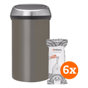 Brabantia Touch Bin 60 Liter Platinum + Vuilniszakken (120 stuks)