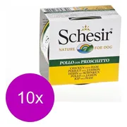 10x Schesir Hondenvoer Nat Blik Jelly Kipfilet en Ham 150 gr