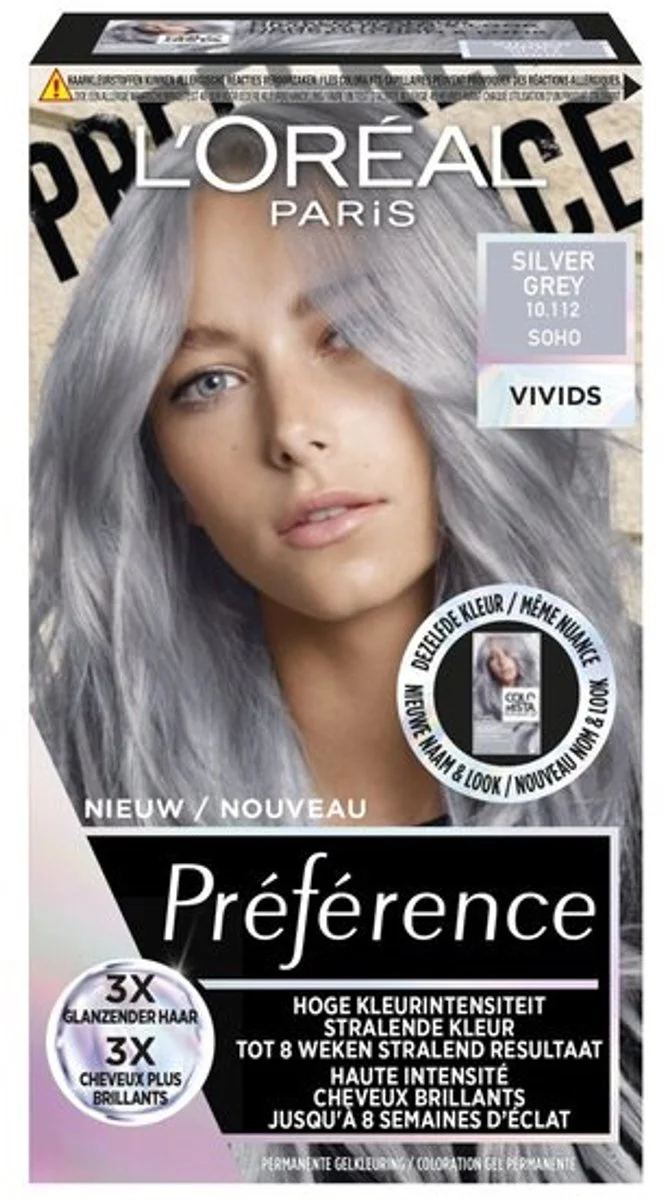 L'Oréal Preference Vivids Permanente Haarkleuring 10.112 Silver Grey