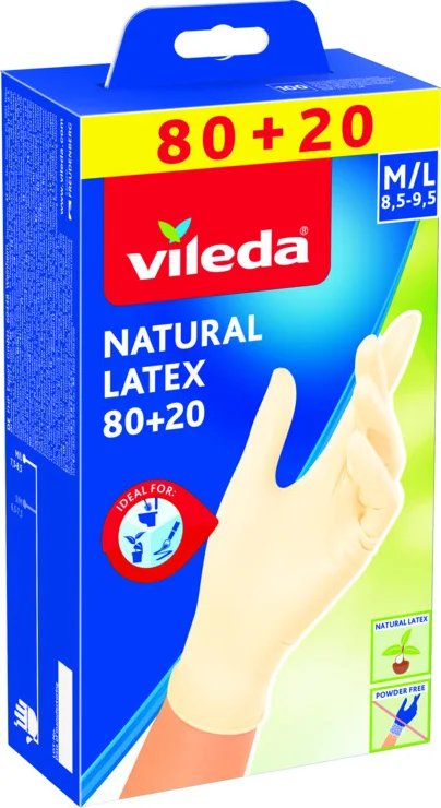 12x Vileda Natural Latex Handschoenen 100 Stuks
