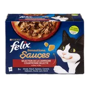 3x Felix Sensations Sauces - Kattenvoer Natvoer - Countryside Selectie in Saus - 12x 85 g