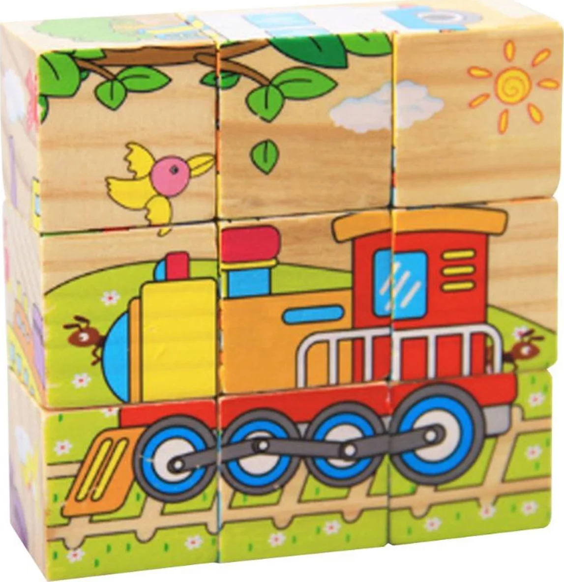 Houten Blokpuzzel Voertuigen Puzzel 9 St. 6in1