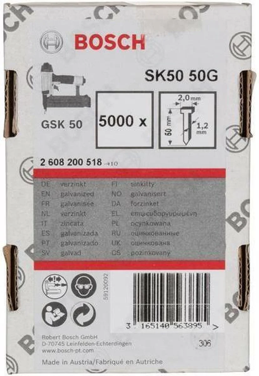 Bosch Professional PRO BN18 Bradnagels 50 mm | 18Ga | Gegalvaniseerd | 2,0 x 1,0 mm | 5000 stuks - 2608200518