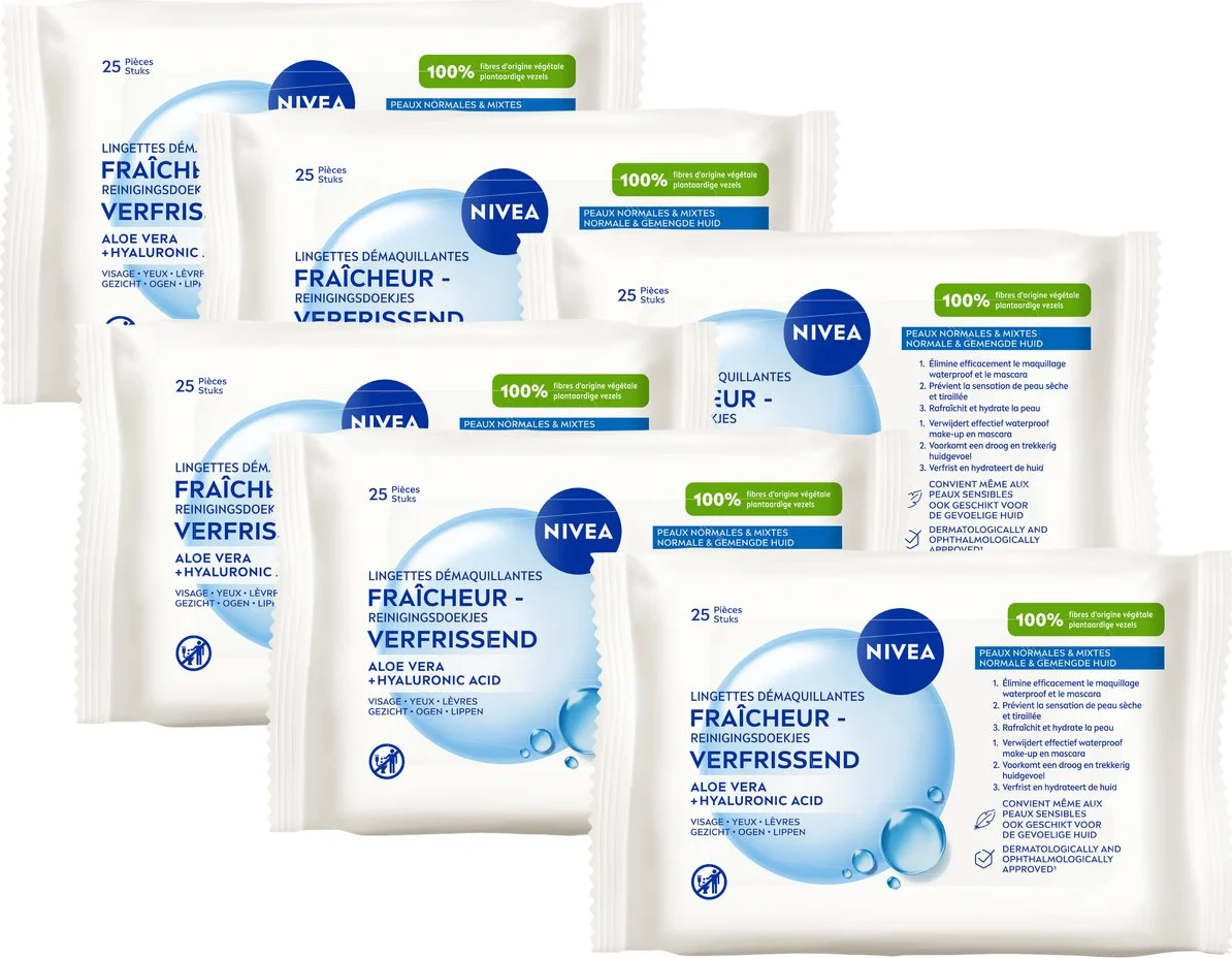 6x NIVEA Reinigingsdoekjes Normale Huid 25 stuks