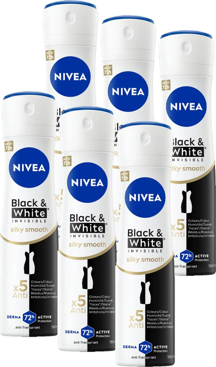 6x NIVEA Deodorant Spray Black & White Silky Smooth 150 ml