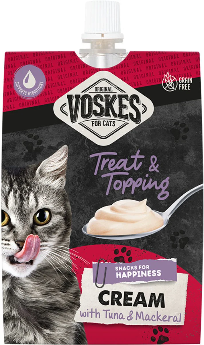 15x Voskes Original Cream Kattensnack Tonijn & Makreel 90 gr