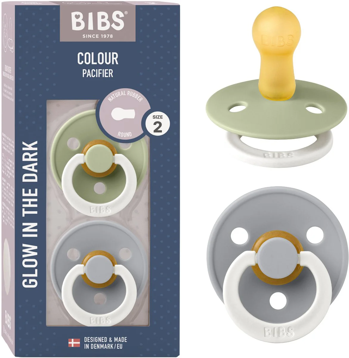 BIBS Glow Fopspeen 6-18 Maanden Sage/Cloud 2ST