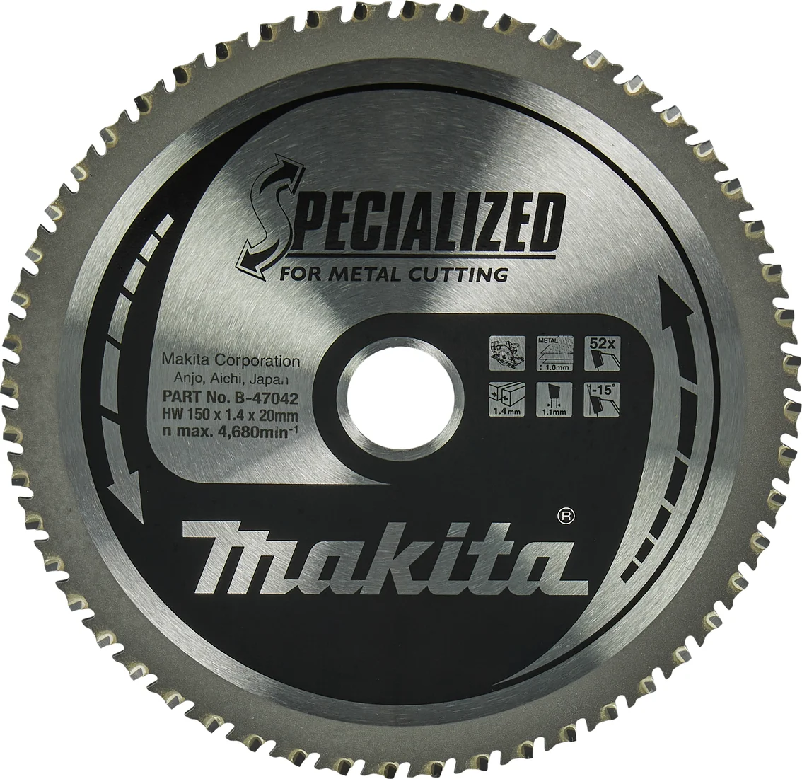 Makita B-47042 Cirkelzaagblad Dun plaatstaal | Specialized | 150 x 20 mm | 52-tands