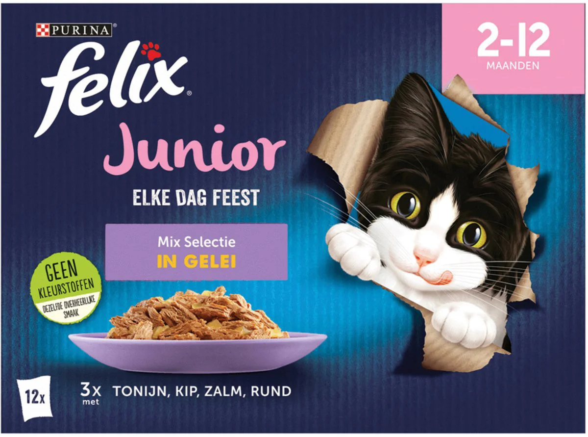 Felix Kattenvoer Nat in Gelei Elke Dag Feest Mix Junior 12 x 85 gr