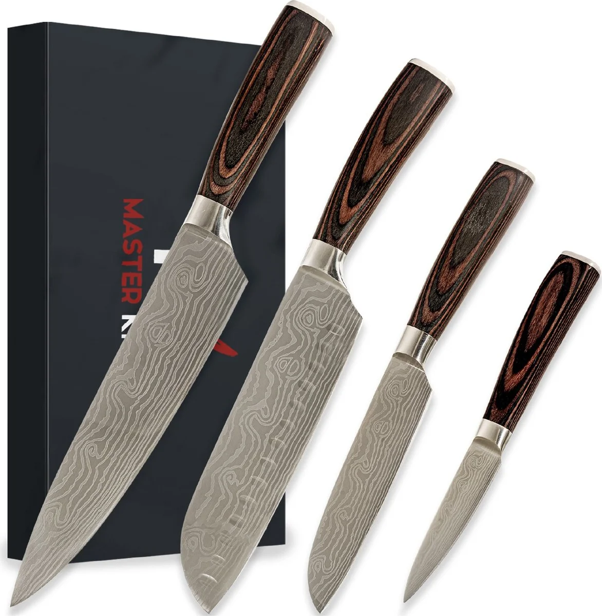 Master Knives 4 Delige koksmessen set - koksmes japans - keukenmessen messenset - japanse messen - Keukenmessen