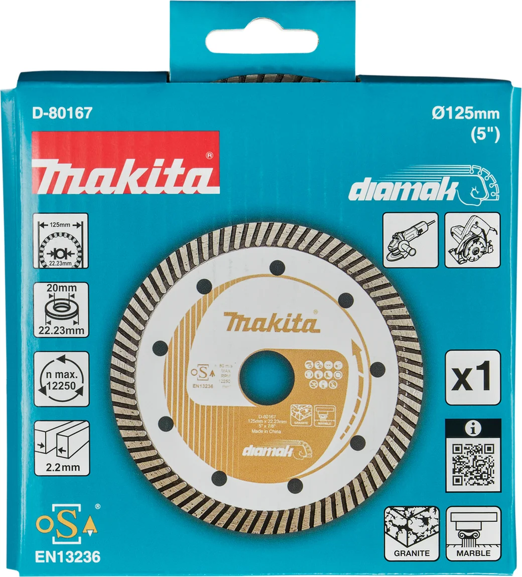 Makita D-80167 Diamantschijf | 125 x 22,23 x 2,2 mm | + reduceerring 20 mm