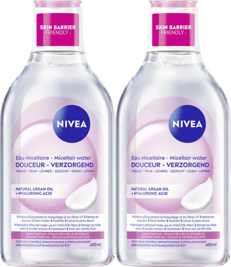 2x NIVEA Caring Micellair Water Droge Huid 400 ml