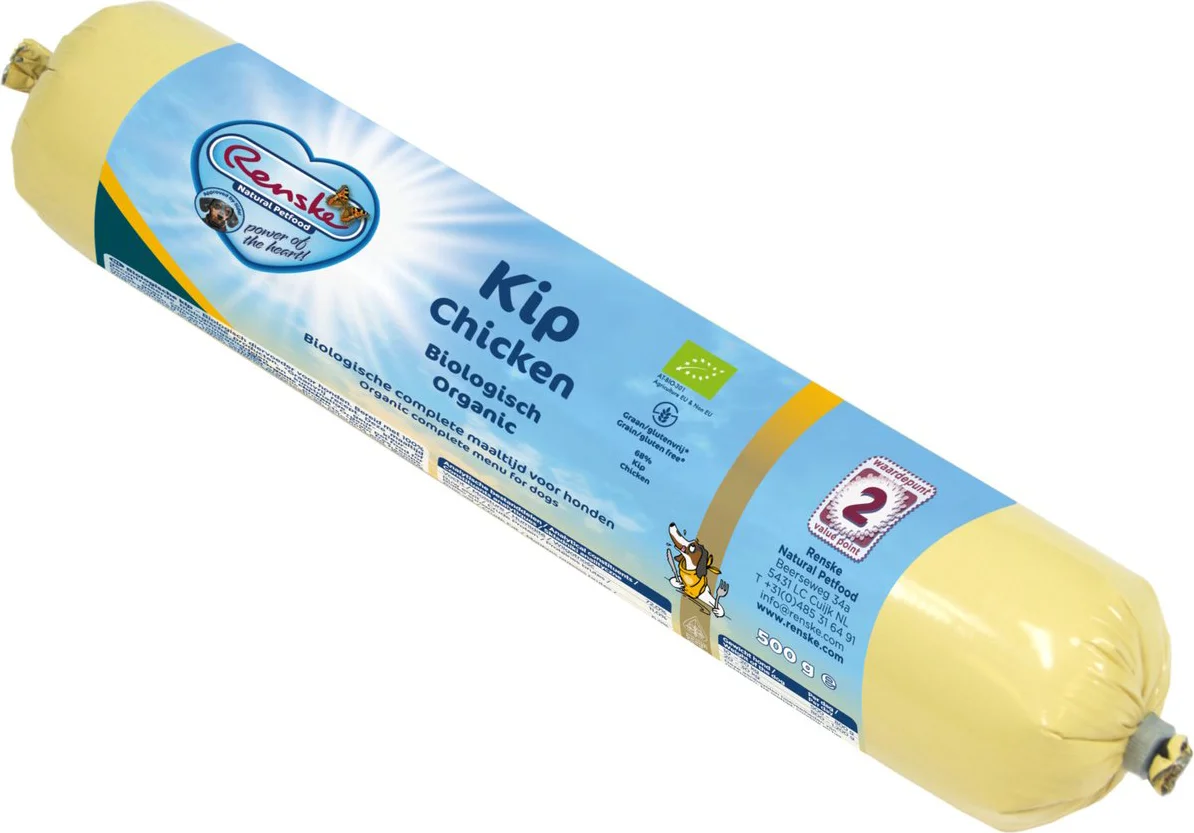 Renske Biologische Worst Hondenvoer Nat Kip Graanvrij 500 gr