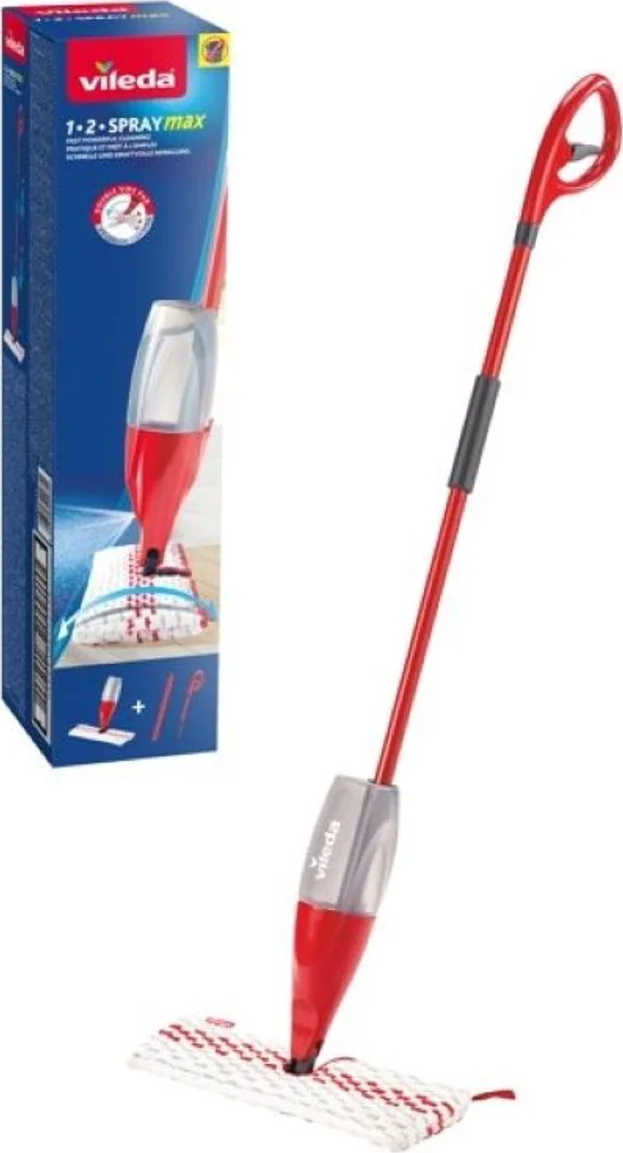 Vileda 1-2 Spray MAX - Dweilsysteem met spray en pad in microvezels Rood Wit
