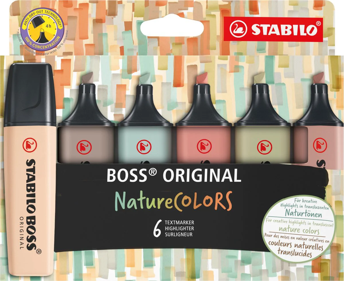 STABILO BOSS ORIGINAL - Markeerstift - NatureCOLORS - Etui Met 6 Kleuren