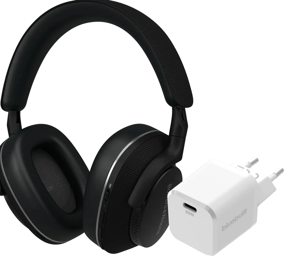 Bowers & Wilkins Px7 S2e Zwart + BlueBuilt Power Delivery Oplader met Usb C Poort 20W Wit
