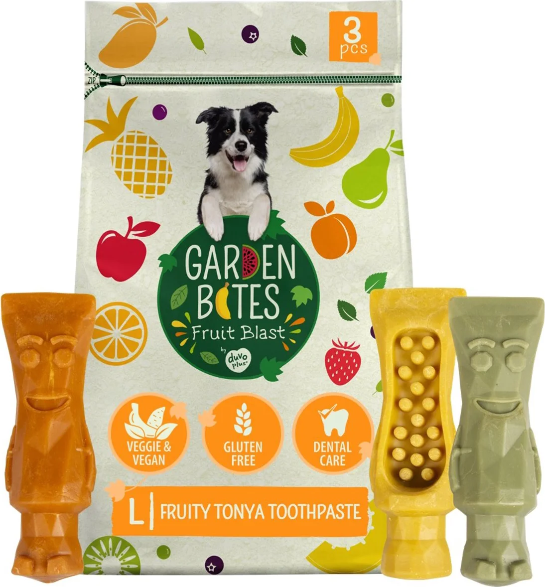 duvoplus Garden Bites - Fruity Tonya Toothpaste Hondensnacks - Hondensnoepjes - Vegetarisch & Glutenvrij - Large 3st