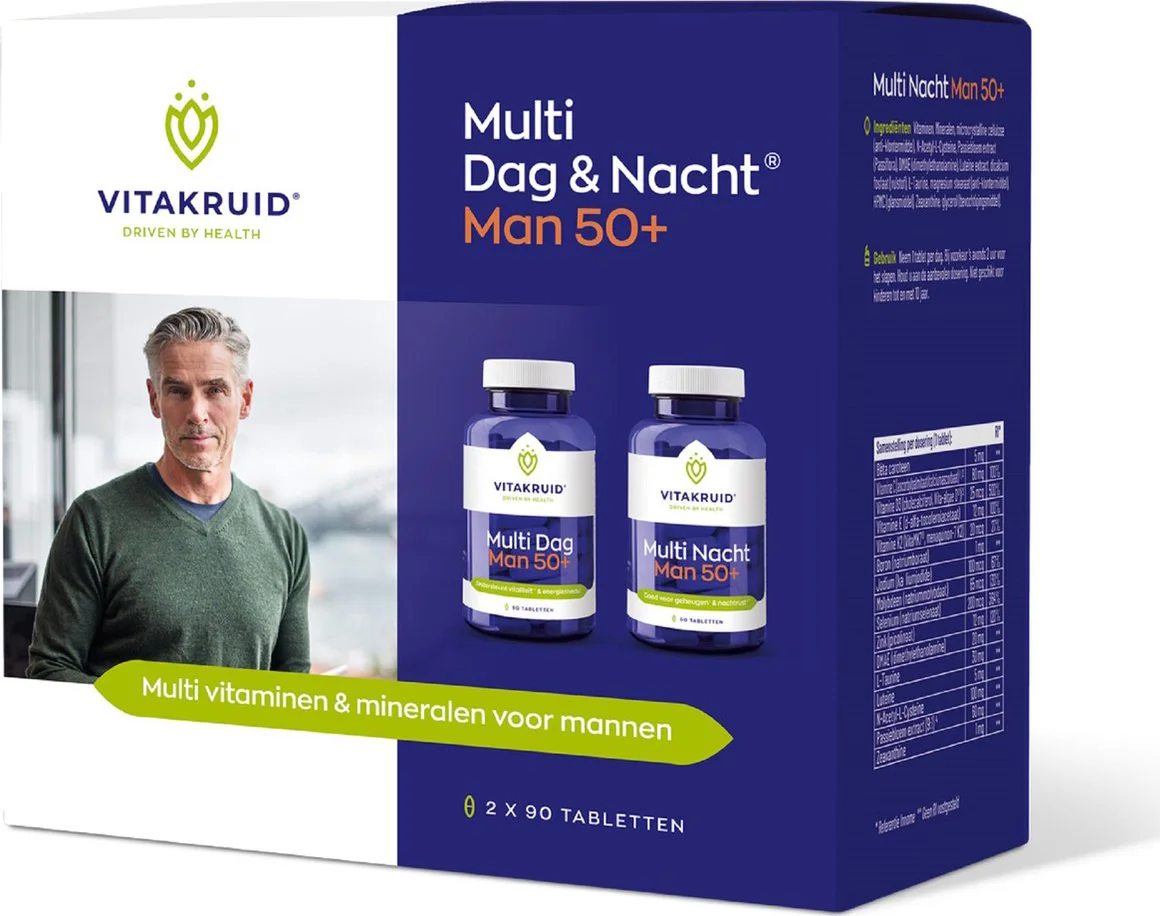 Vitakruid Multi Dag & Nacht Man 50+ 100% Vegan 2 x 90 180TB