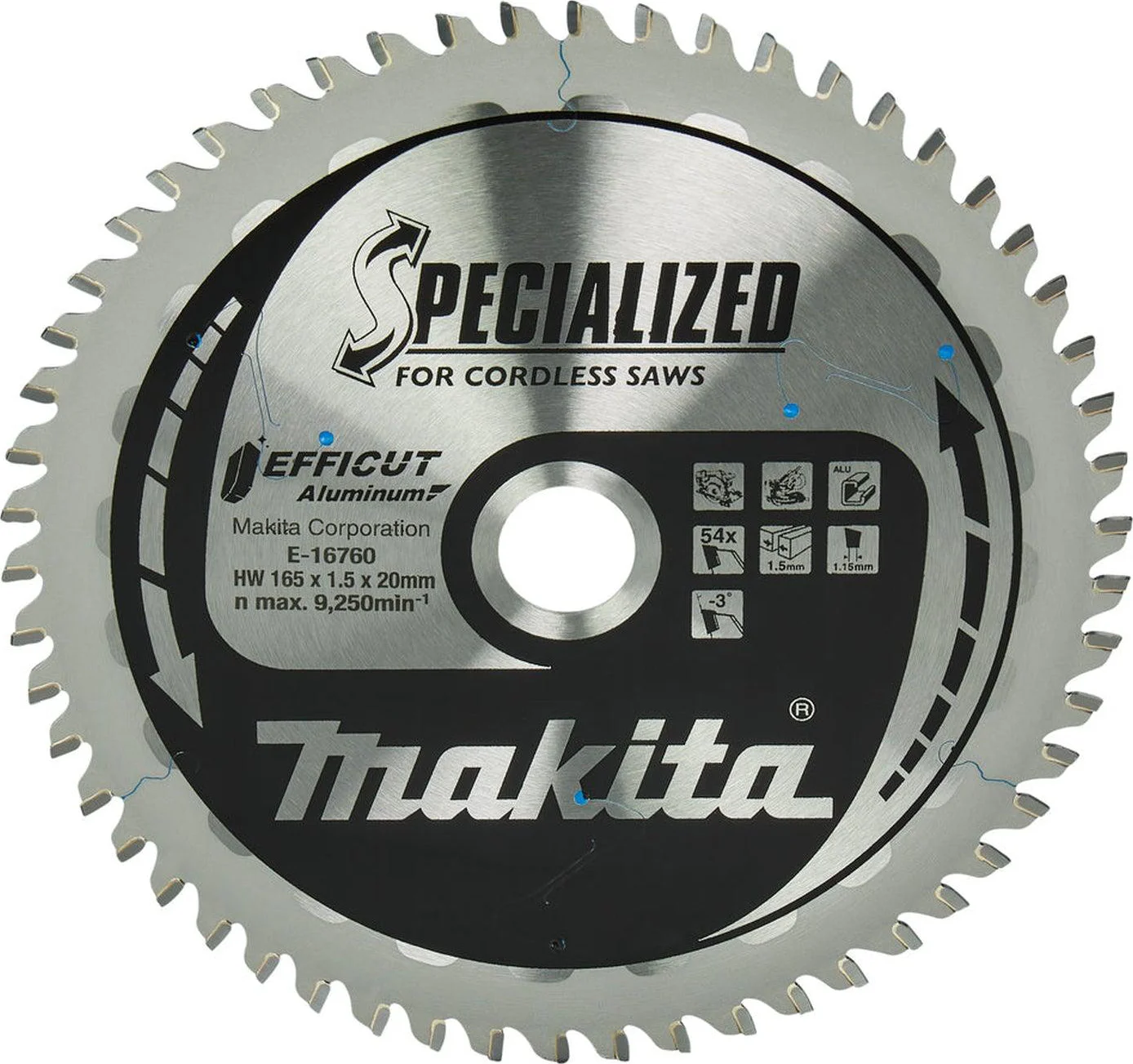 Makita Cirkelzaagblad voor Aluminium | Specialized | Ø 165mm Asgat 20mm 54T - E-16760