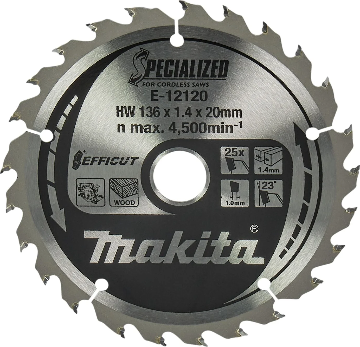 Makita Cirkelzaagblad voor Hout | Efficut | Ø 136mm Asgat 20mm 25T - E-12120