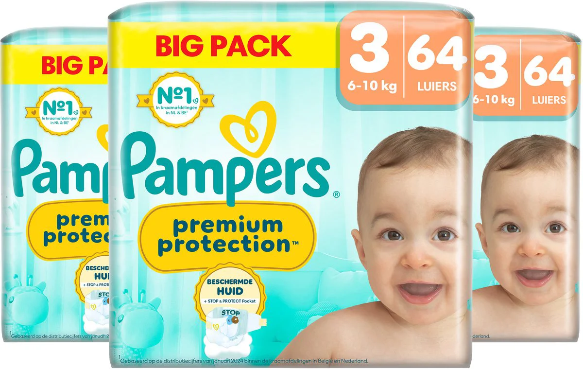 3x Pampers Premium Protection Luiers Maat 3 (6-10 kg) 64 stuks