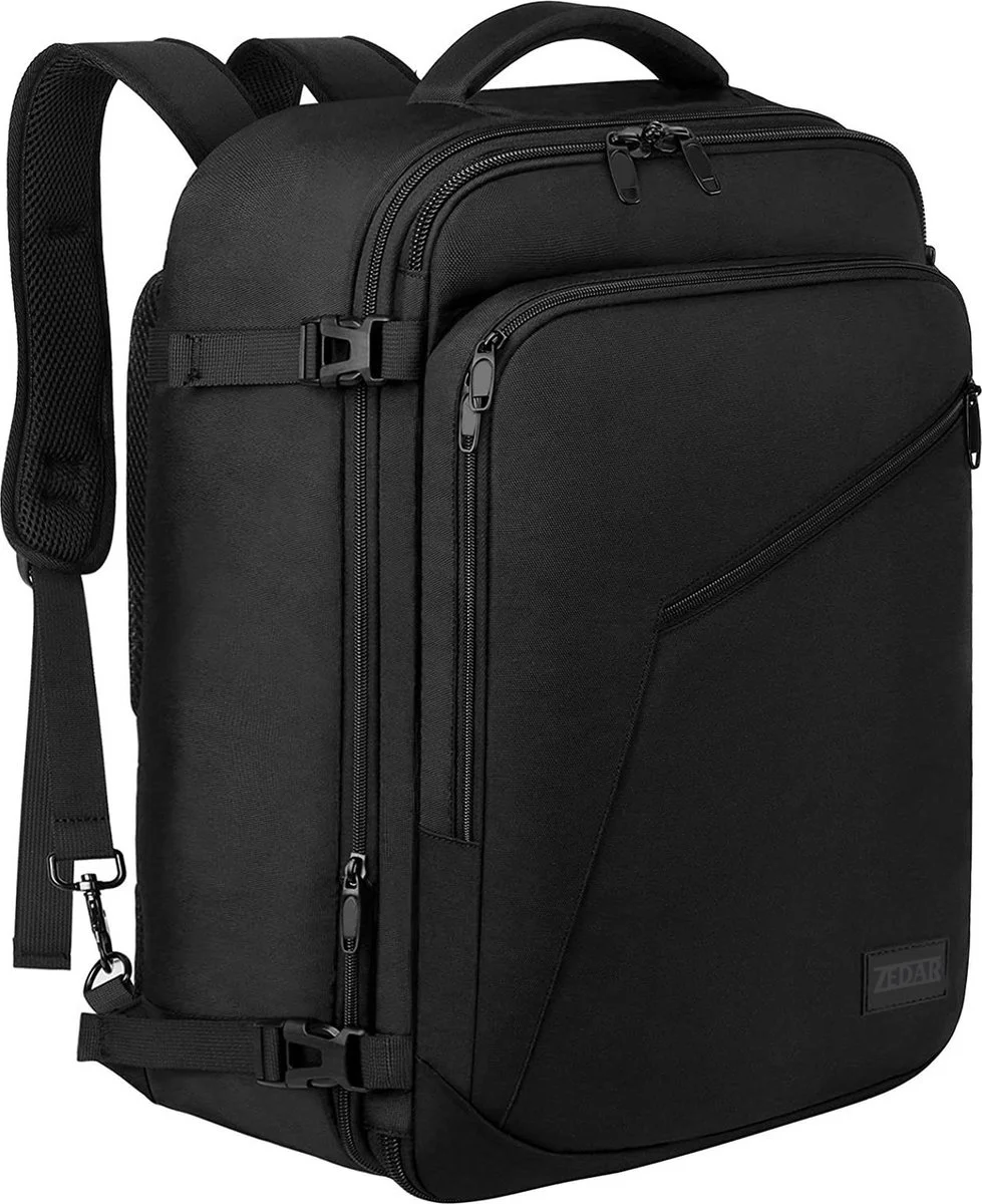 Reistas - Rugzak - Handbagage - Weekendtas dames en heren - Backpack - Waterafstotend - 40L - Zwart van Zedar