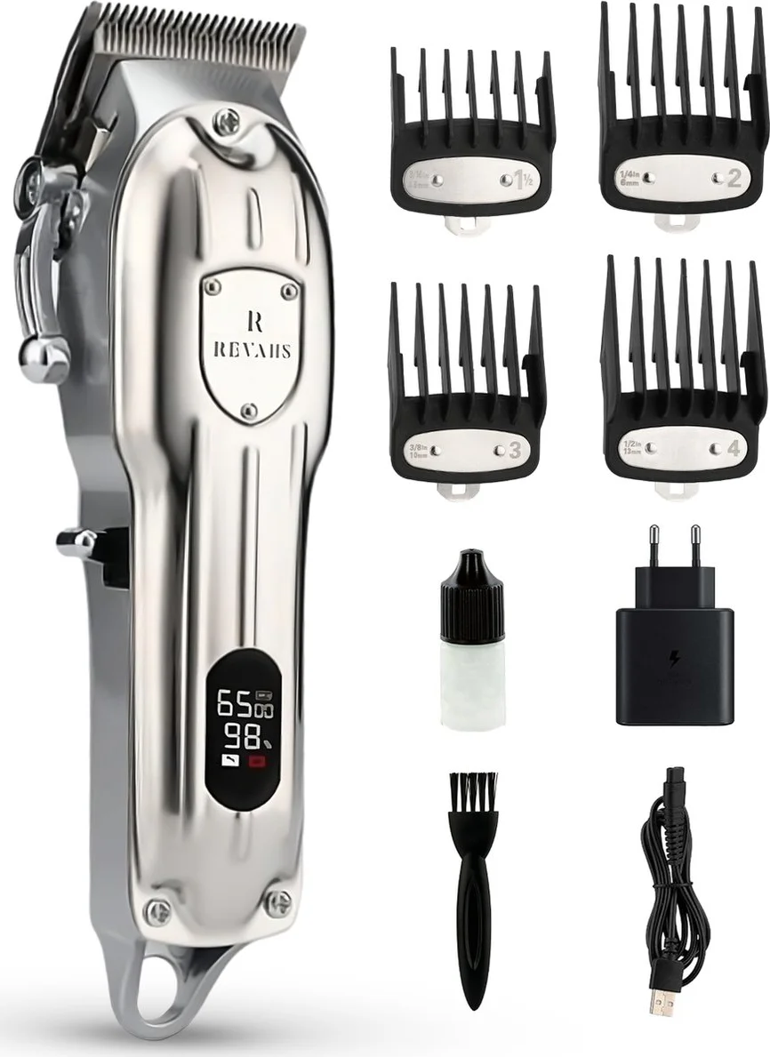Revahs Tondeuse & Baardtrimmer voor mannen Two - Haartrimmer en Trimmer voor Hoofdhaar & Baard - Draadloze Hair Clipper - 6400 RPM - RVS Messen - 180 Minuten - 4 Opzetkammen