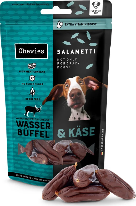 9x Chewies Salametti Hondensnack Waterbuffel & Kaas 60 gr